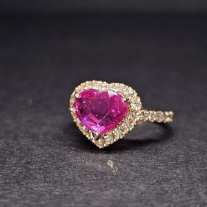 Pink Sapphire and Diamonds Gold Ring