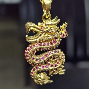 Dragon and Rubies 18k Yellow Gold Pendant