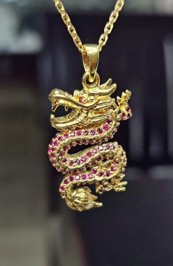 Dragon and Rubies 18k Yellow Gold Pendant